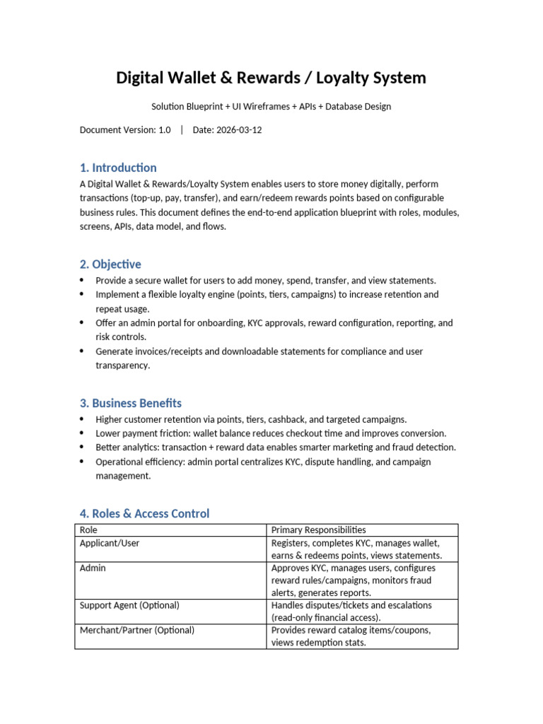 Digital Wallet and Rewards Loyalty System Blueprint | PDF | Loyalty ...