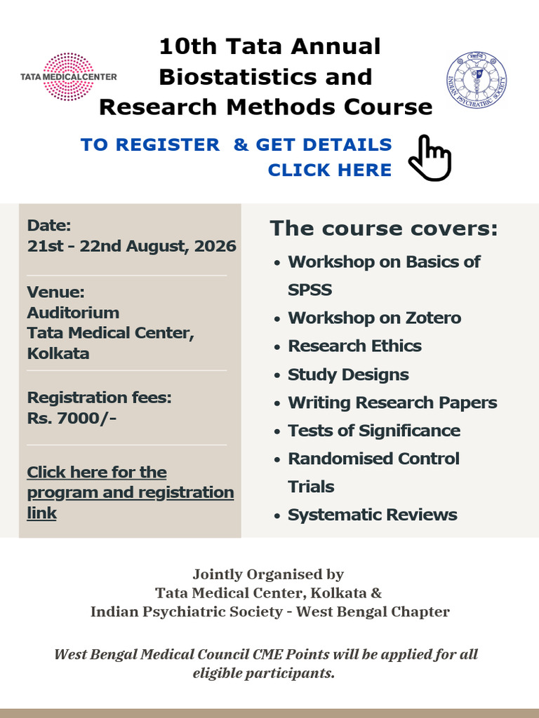 10th Tata Annual Biostatistics and Research Methods Course 2026 V3 | PDF
