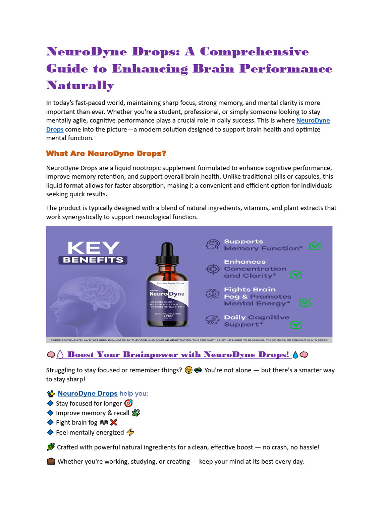 ? NeuroDyne Drops: Say Goodbye to Brain Fog Forever | PDF | Memory ...