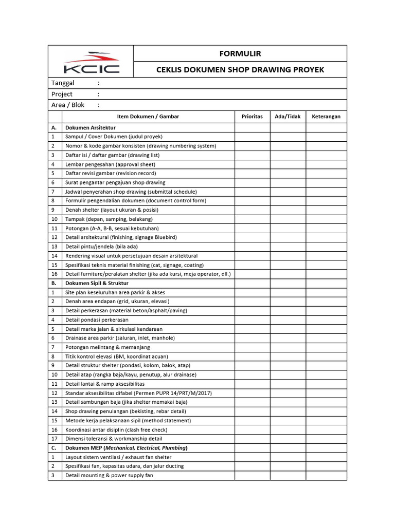 Checklist Dokumen Shop Drawing Proyek | PDF