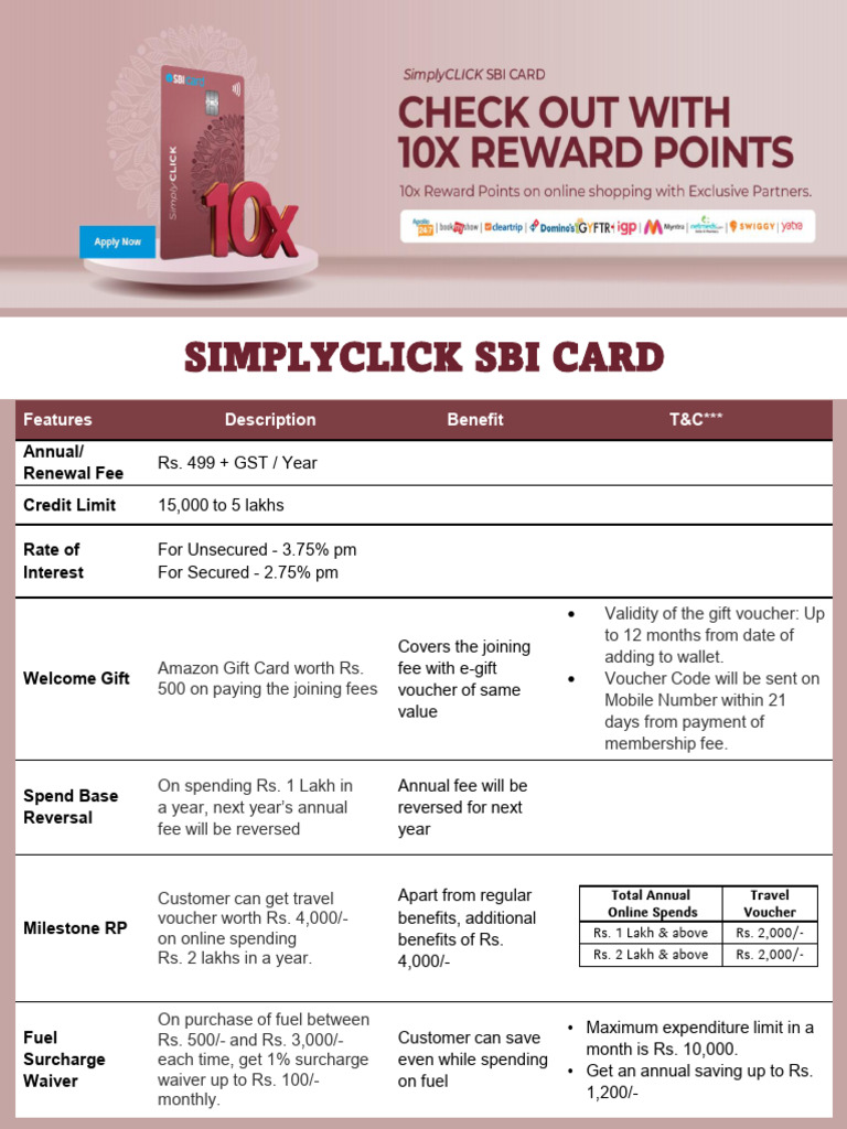SBI Simply Click Product One Pager | PDF | Loyalty Program | Fee