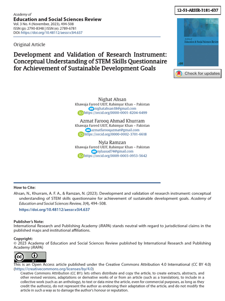 Development and Validation of Research Instrument Conceptual ...