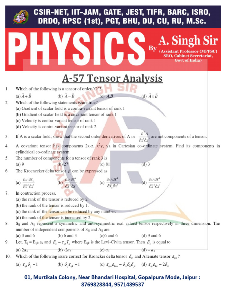A-57 Tensor Analysis | PDF | Tensor | Applied Mathematics