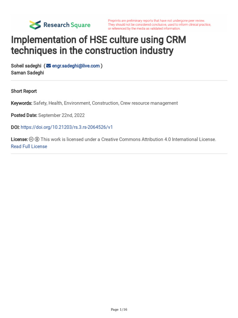 Implementation of HSE Culture Using CRM | PDF