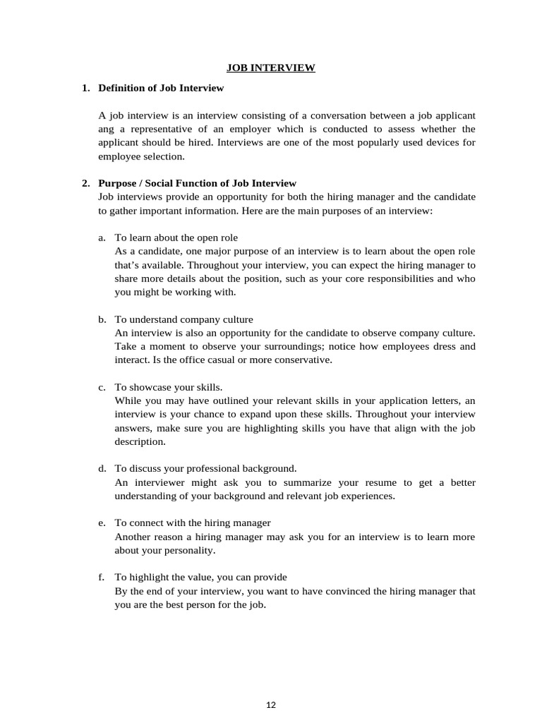 #4Job Interview Handout Kelas XII | PDF | Job Interview