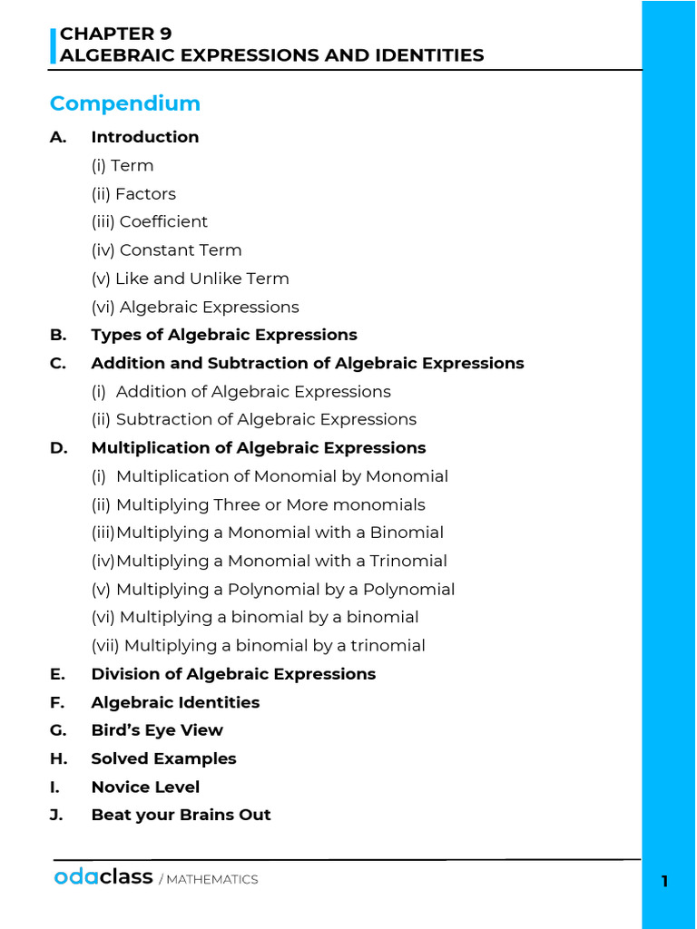 [E-Module]Math_Ch9_Algebraic Expressions and Identities | PDF ...
