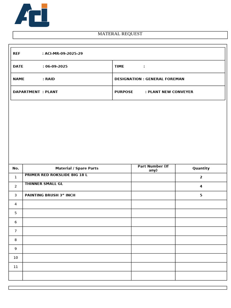 Material Request Simple (1) | PDF