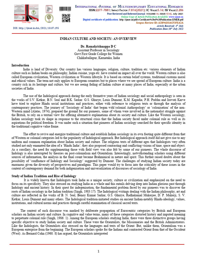 Indian Culture and Society_an Overview | PDF | Sociology | Qualitative ...