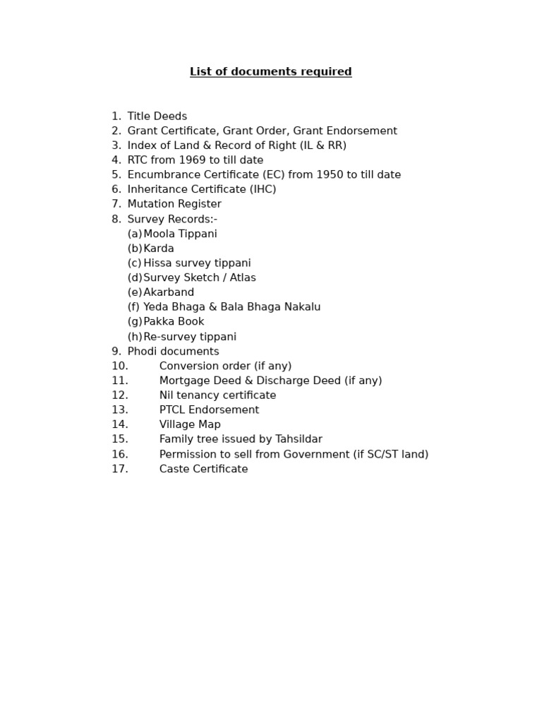 List of Documents Required for Legal | PDF
