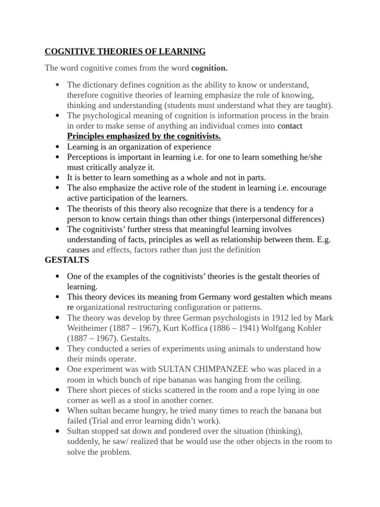 COGNITIVE THEORIES NOTES | PDF | Cognition | Cognitive Science