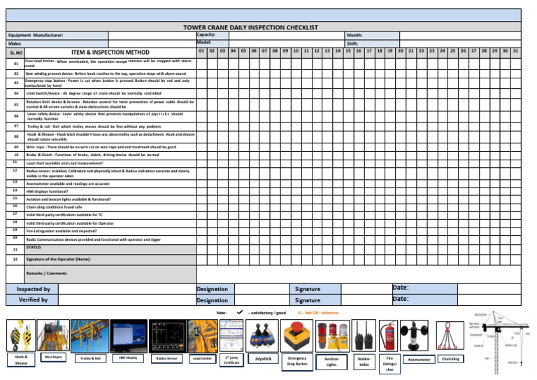 pdf for tower crane daily/monthly inspection- checklist | PDF | Crane ...