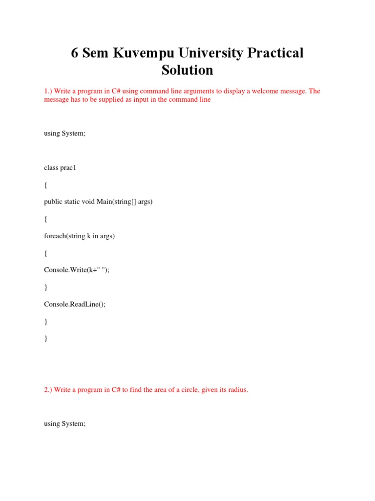 6 Sem Kuvempu University Practical Solution | PDF | C Sharp ...