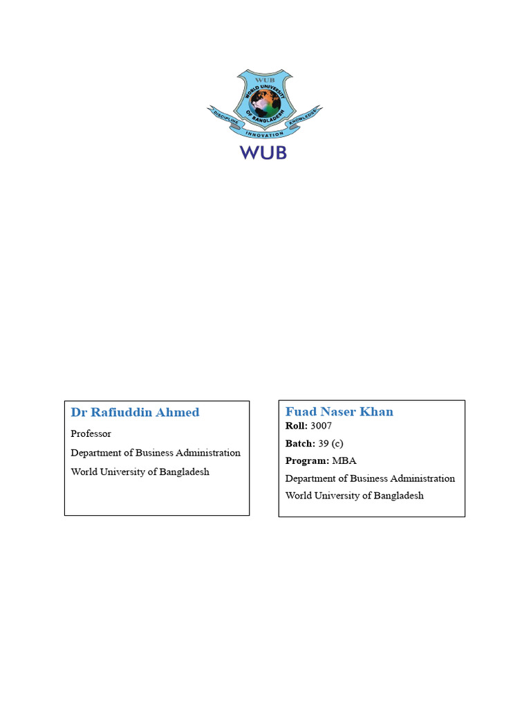 World University of Bangladesh Cover Page Dr Rafiuddin Ahmed | PDF