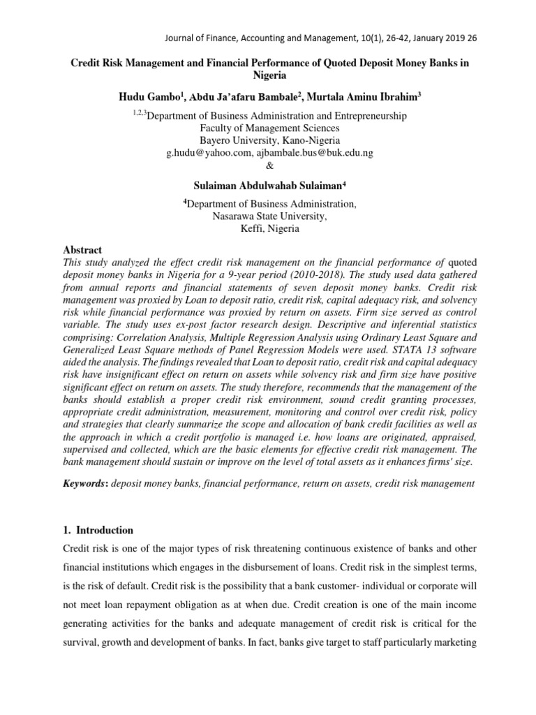 Credit Risk Management and Financial Per | PDF | Banks | Modern ...
