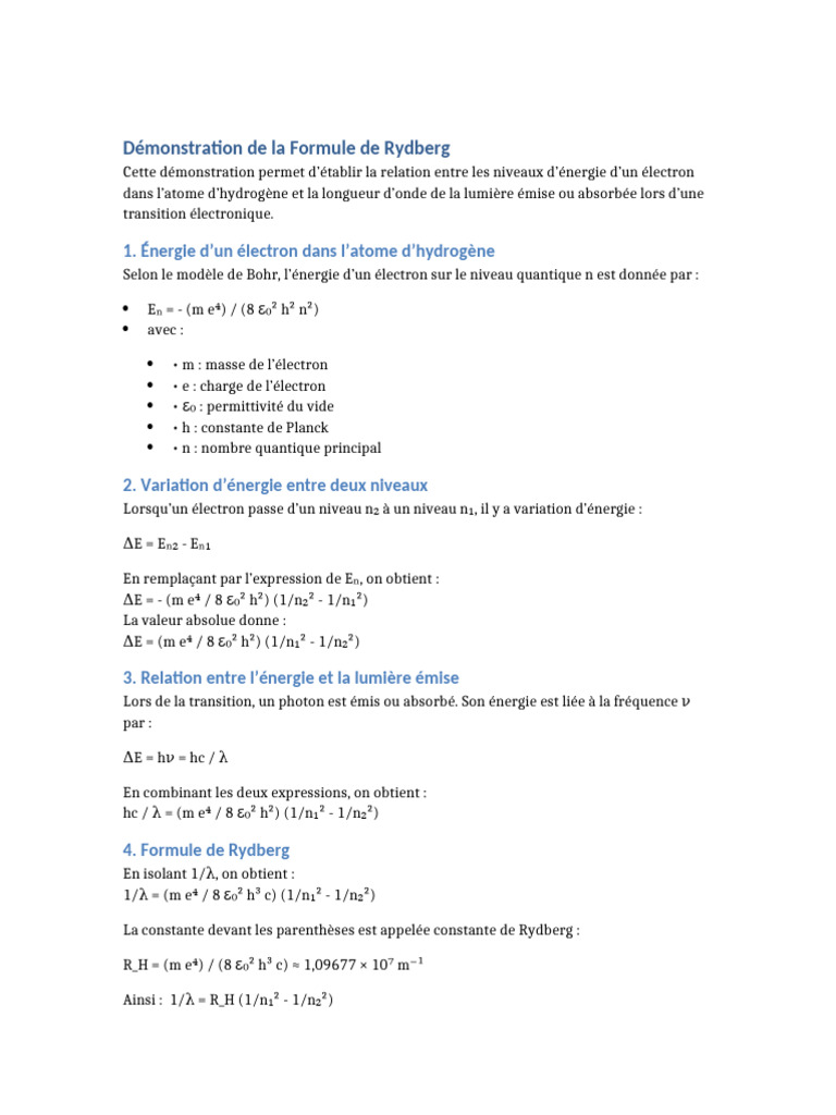 Formule de Rydberg Complet | PDF