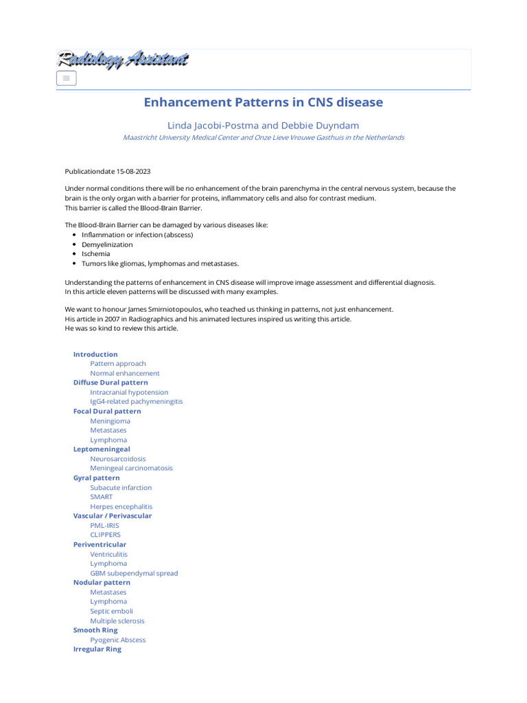 Neuroradiologyenhancement Patternsenhancement Patterns in Cns Diseases ...