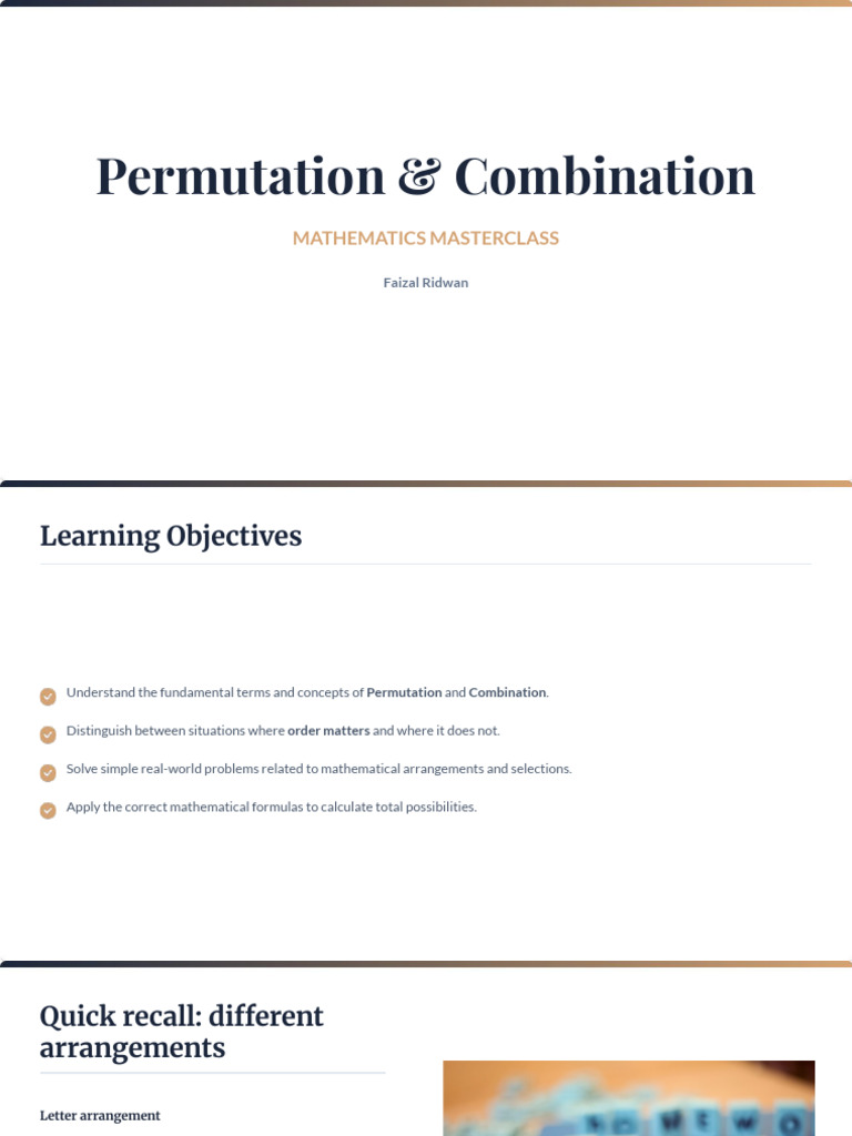 Permutation and Combination Lesson | PDF | Permutation | Mathematics