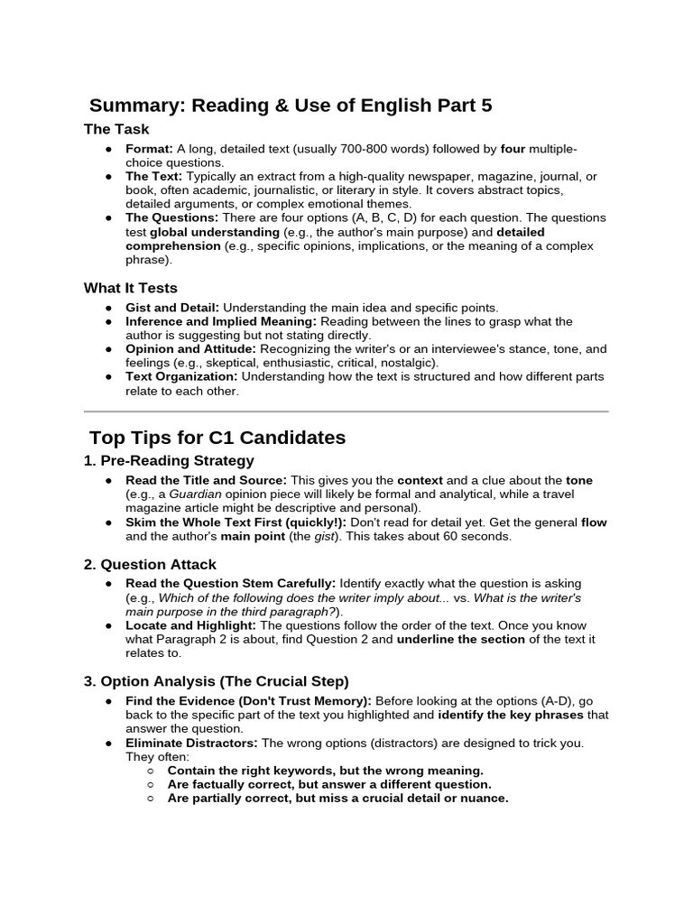 Reading and Use of English Part 5 | PDF | Reading Comprehension ...