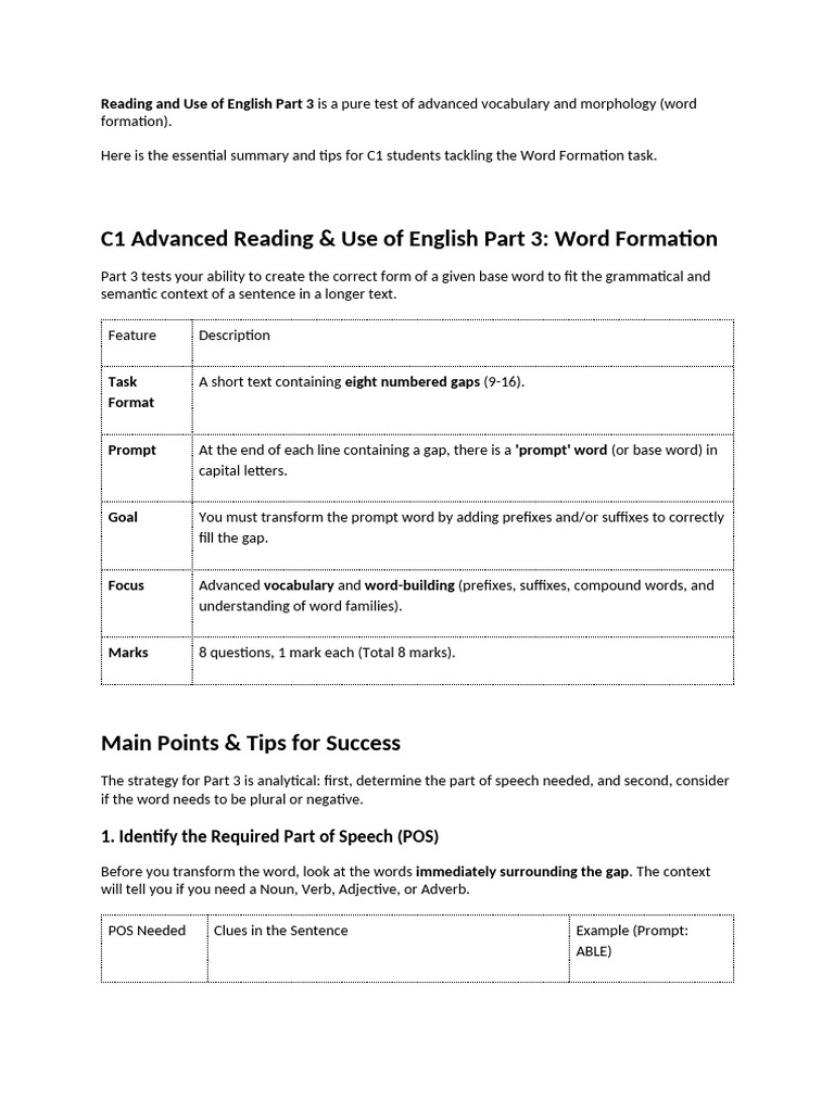 Reading and Use of English Part 3 | PDF | Part Of Speech | Verb