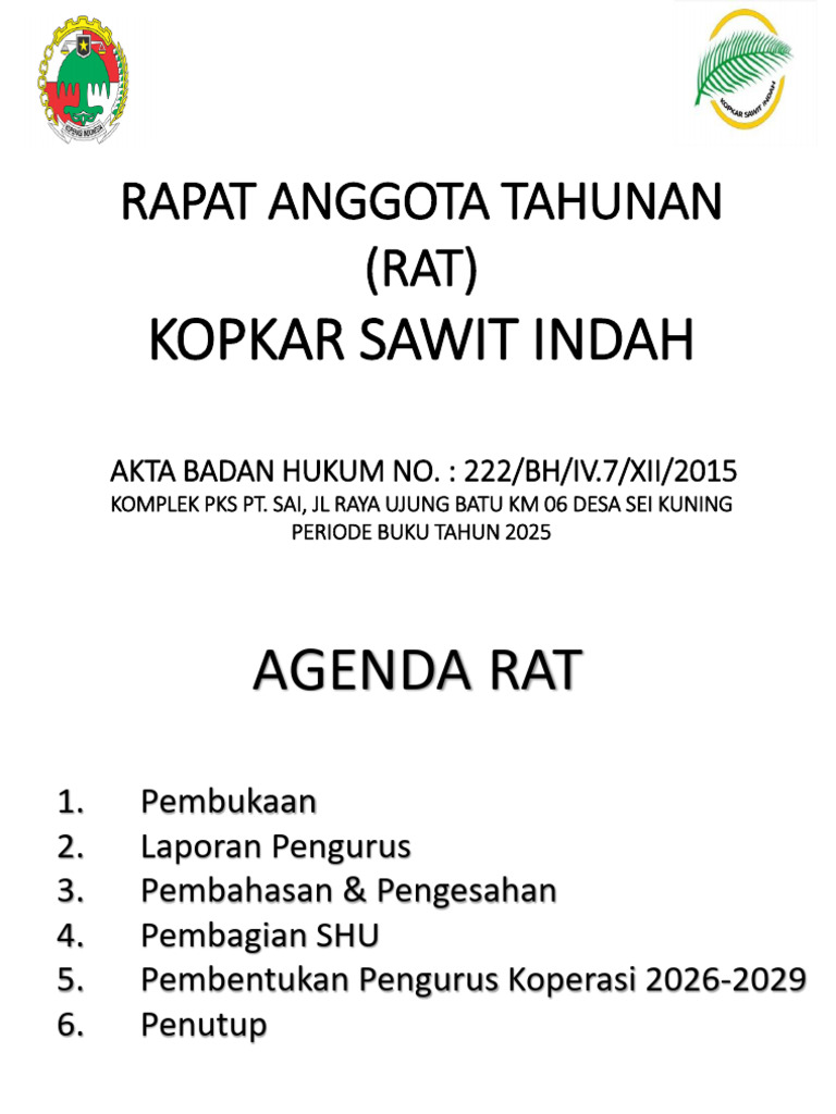 2025 - Rat - Kopkar Sawit Indah Pra-rat (Update 12-04-2025) | PDF