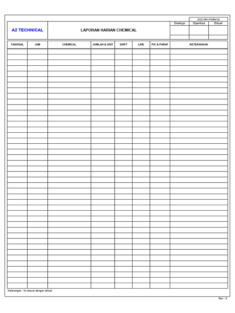 DCC SRV FORM 02 Laporan Harian Chemical | PDF