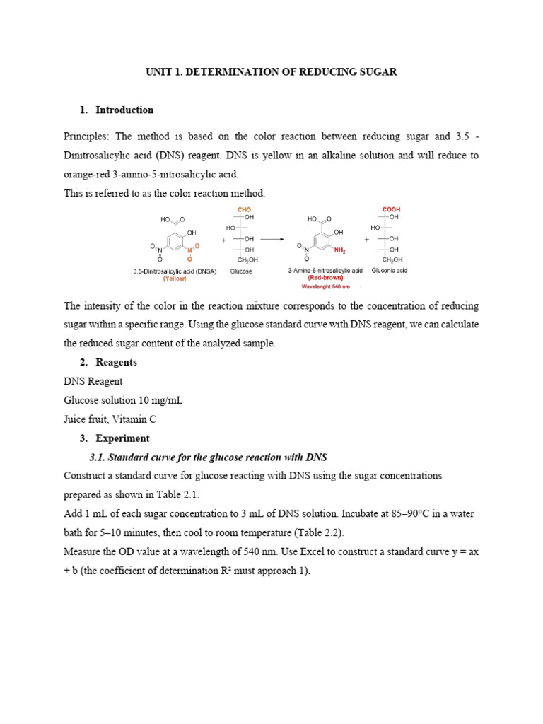 Unit 1. Determination of Reducing Sugar | PDF | Glucose | Chemical ...