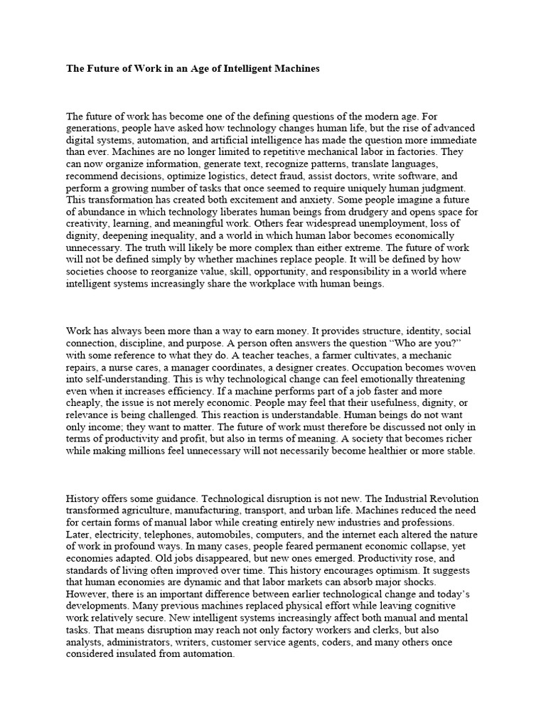 The Future of Work in an Age of Intelligent Machines | PDF | Artificial ...