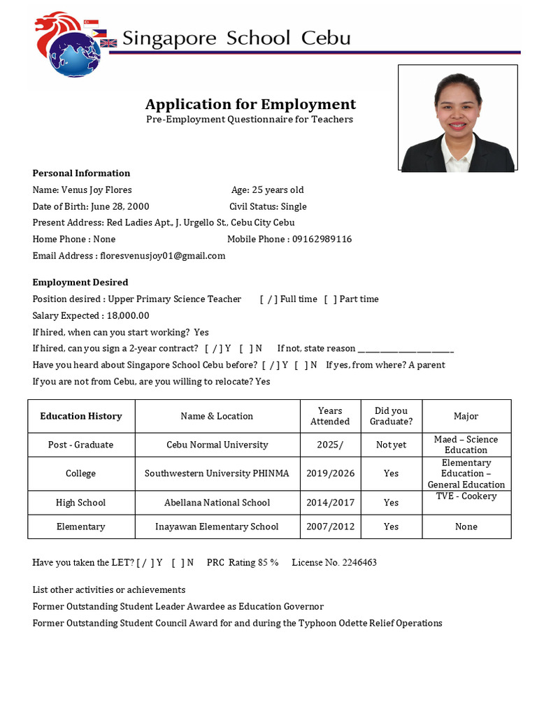 Application for Employment - Teachers | PDF | Teachers | Behavior ...