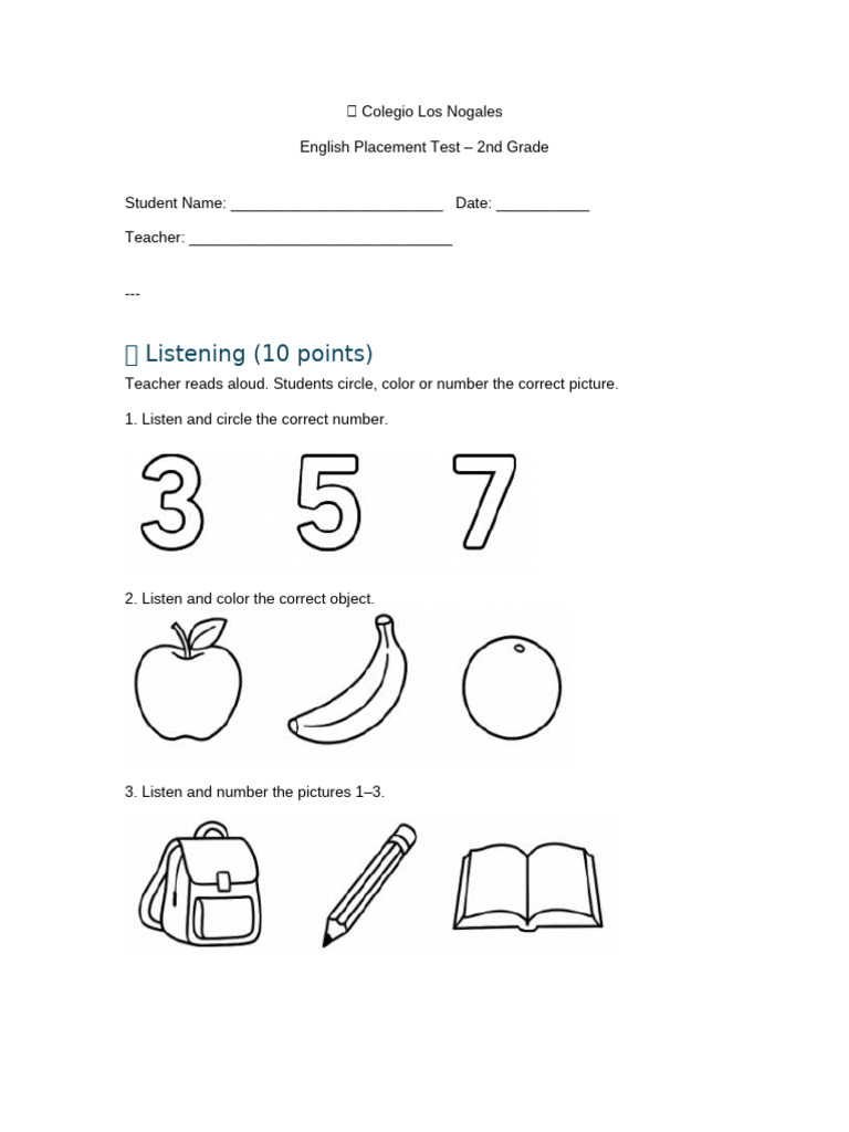 2nd Grade Exam | PDF