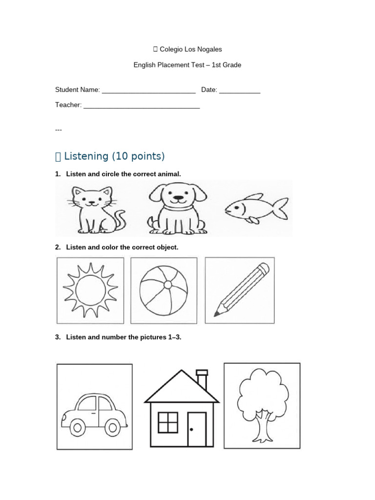 1st Grade Exam | PDF