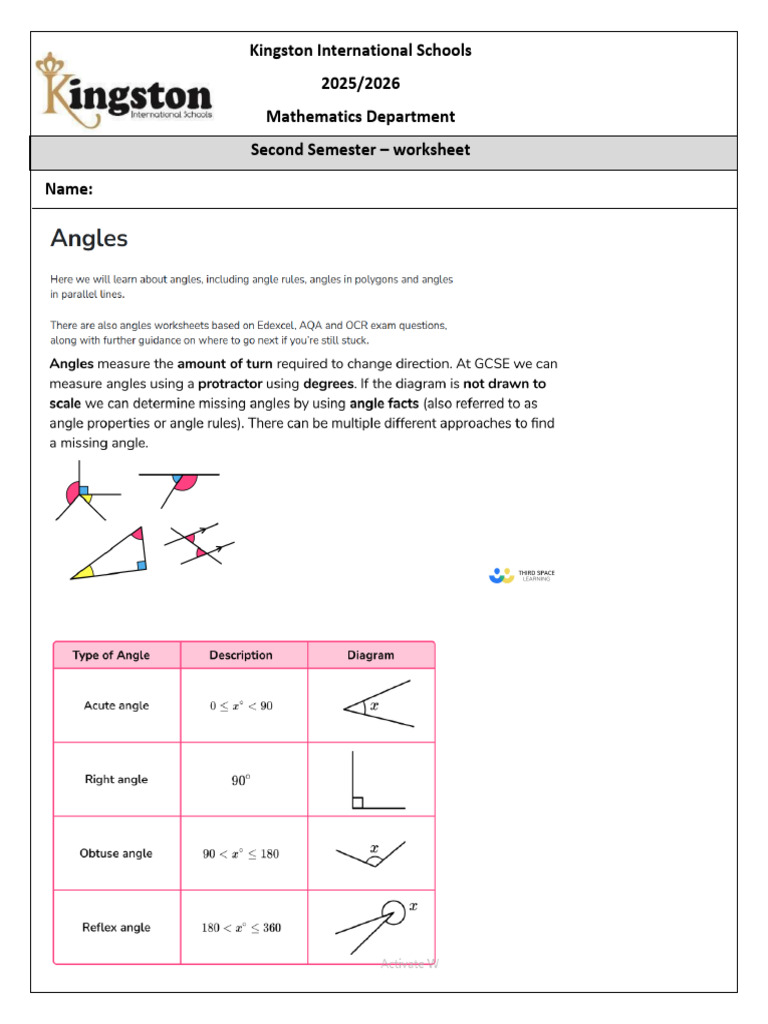 Worksheet Angles | PDF | Angle | Triangle