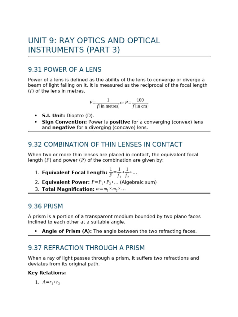 Physics Notes_ Ray Optics and Instruments | PDF | Scattering | Optics