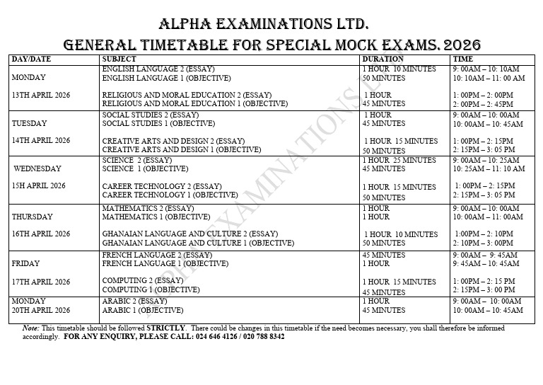 Time Table - Special Mock | PDF