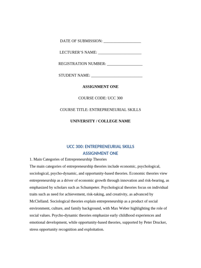 UCC 300 Entrepreneurial Skills Assignment One With Cover Page | PDF ...
