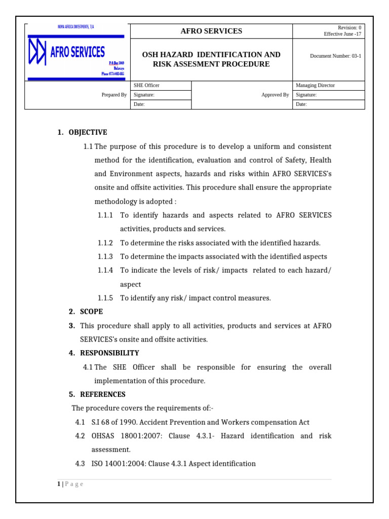 OHS-P 01 Identification of OHS Hazard and Risk | PDF | Risk Assessment ...