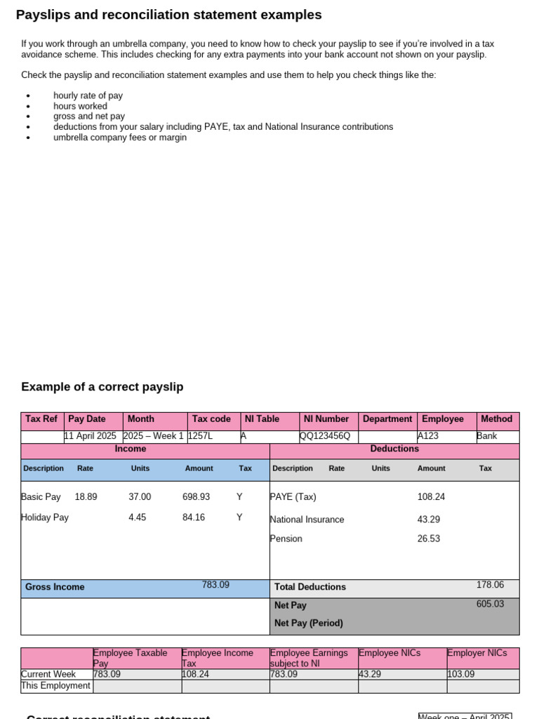 Payslips and Reconciliation Statement Examples 2025 | PDF | Tax ...