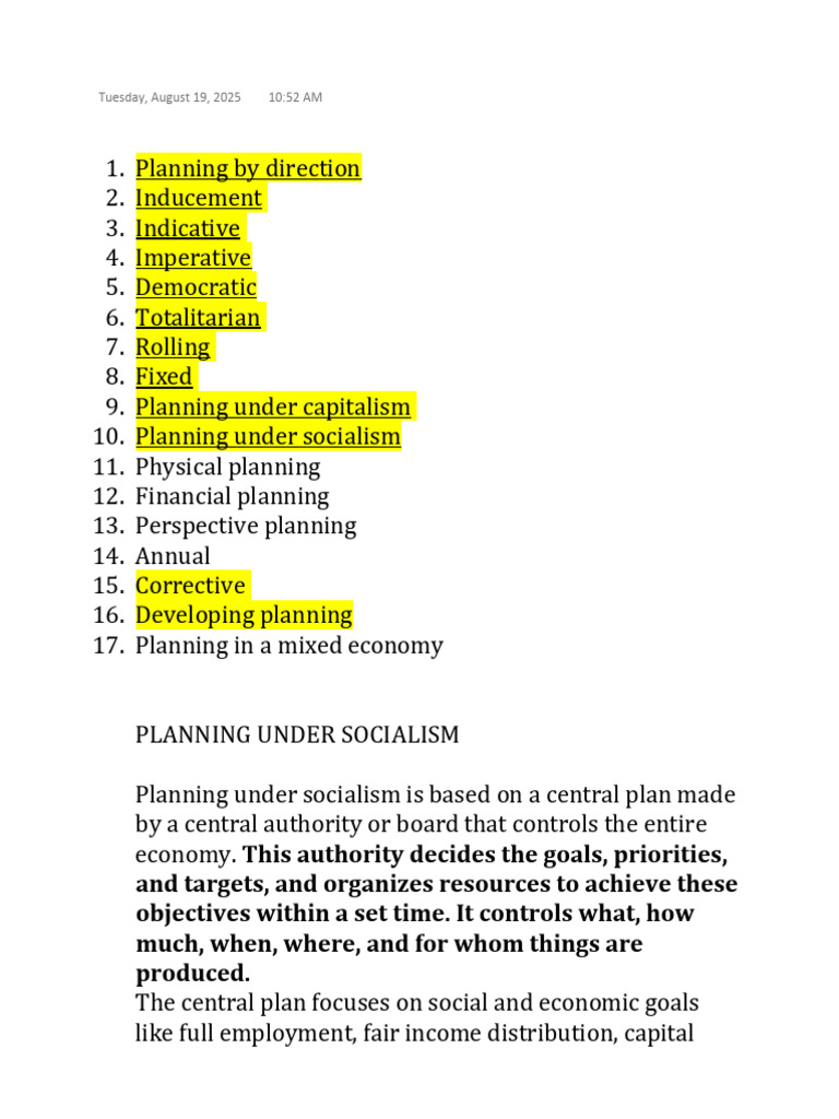 Planning Types | PDF | Economics | Market (Economics)