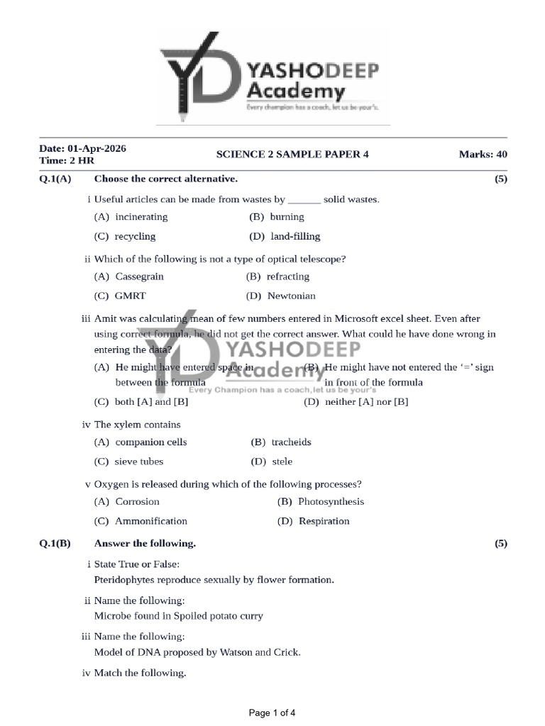 Science 2 Sample Paper 4 | PDF