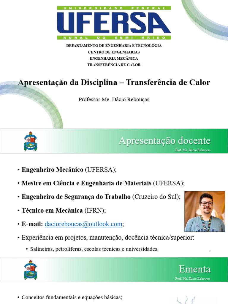 Aula 1 - Apresentao Da Disciplina | PDF | Transferência de calor | Calor