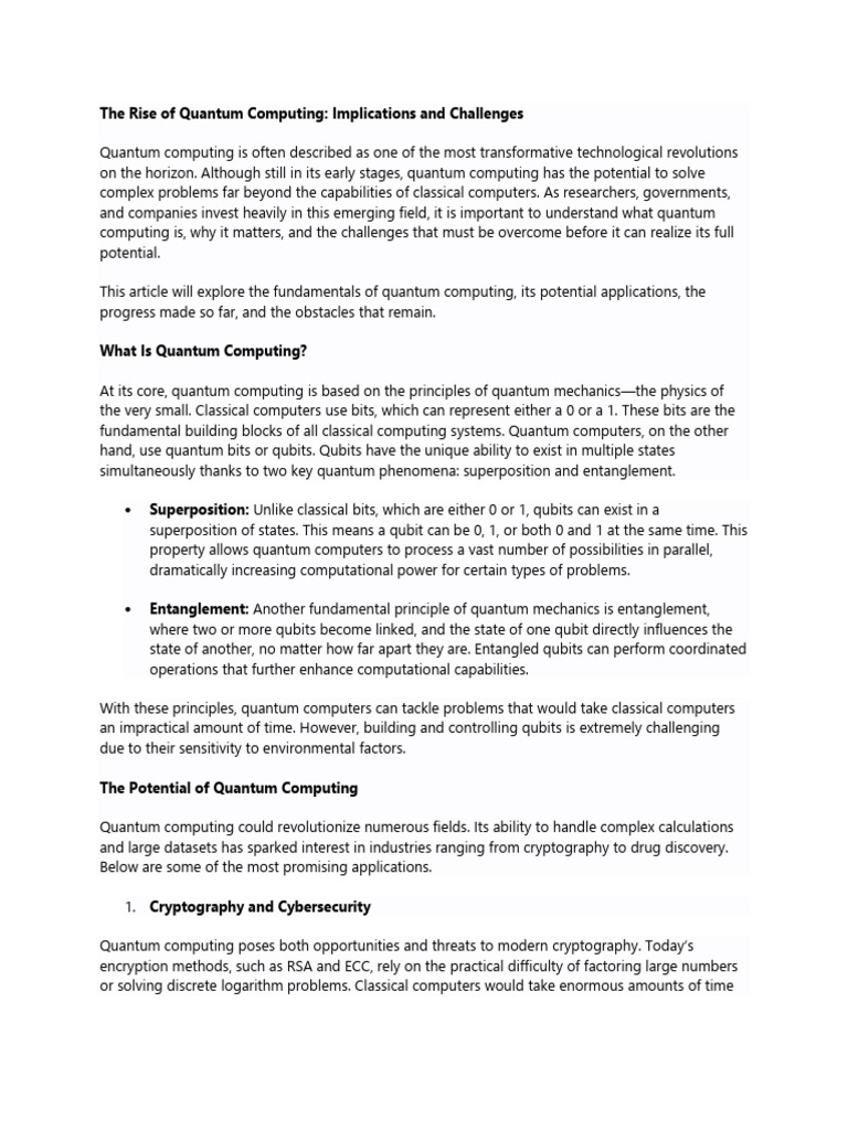 Three Rise of Quantum Computing | PDF | Quantum Computing | Machine ...