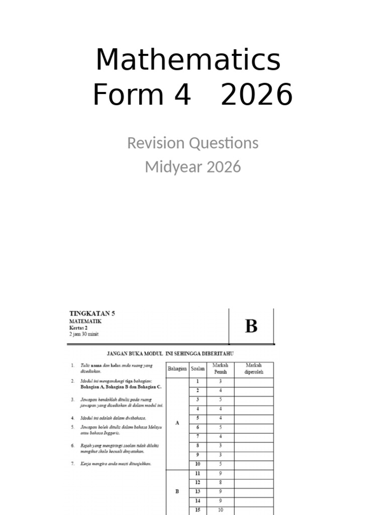 Revision Maths Midyear Form 4 | PDF