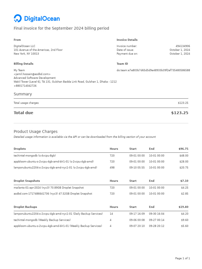 DigitalOcean Invoice 2024 Sep (1098395-494134906) | PDF | Computing ...