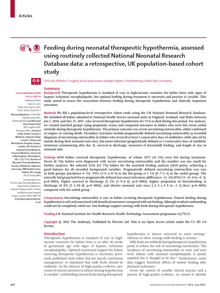 Feeding During Neonatal Therapeutic Hypothermia, A | PDF ...