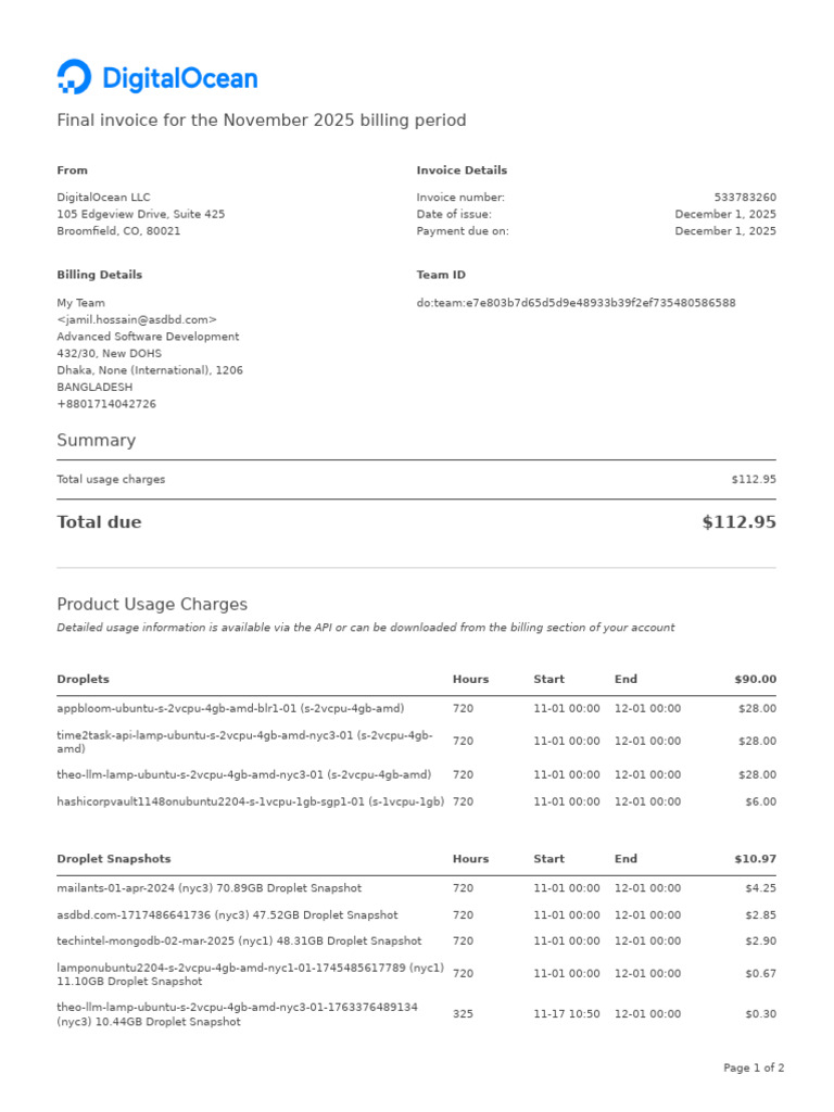 DigitalOcean Invoice 2025 Nov (1098395-533783260) | PDF | Computer ...