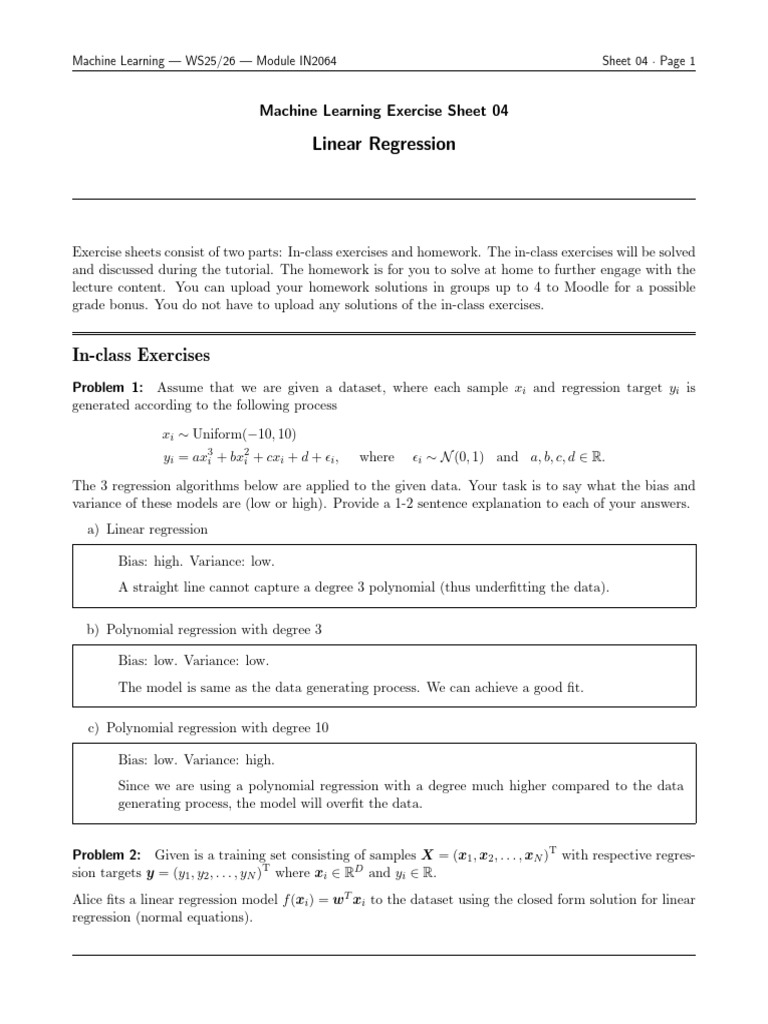 Exercise 04 Linear Regression Solution | PDF | Least Squares | Linear ...