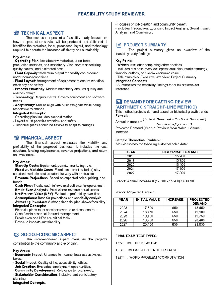 Feasibility Study Reviewer Final | PDF | Net Present Value | Business ...