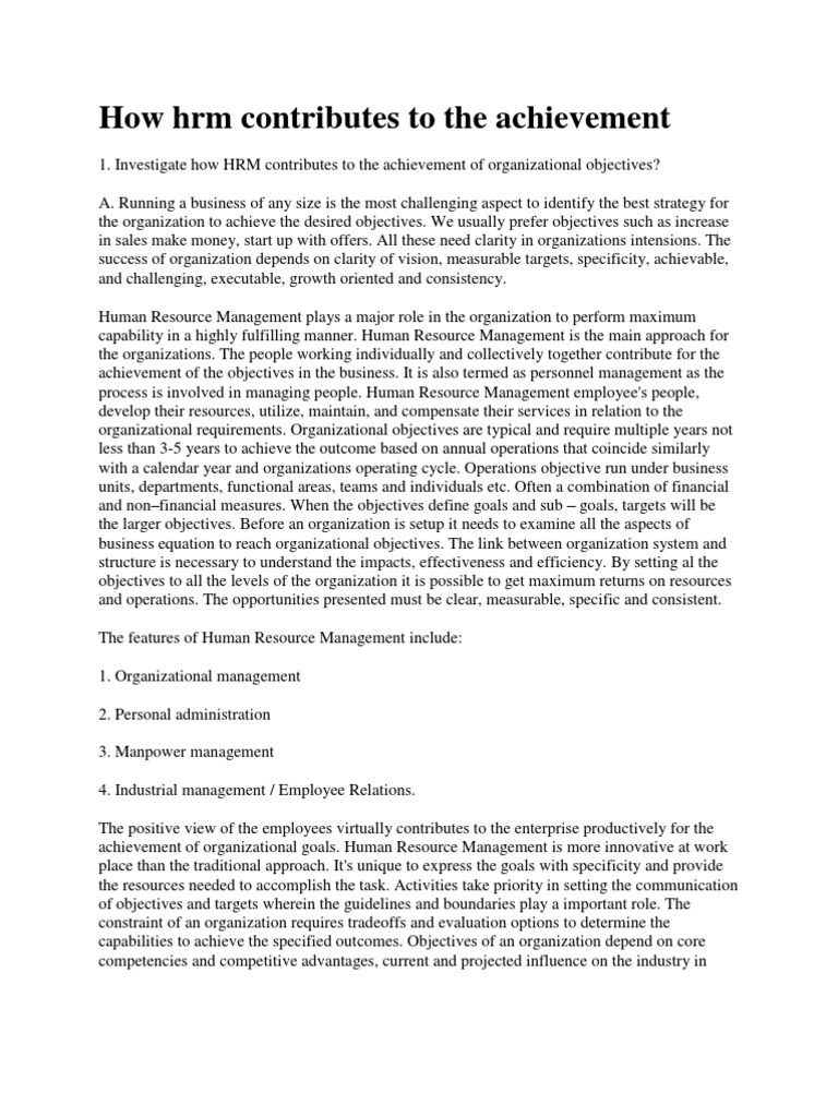 How HRM Contributes To The Achievement | PDF | Performance Appraisal ...