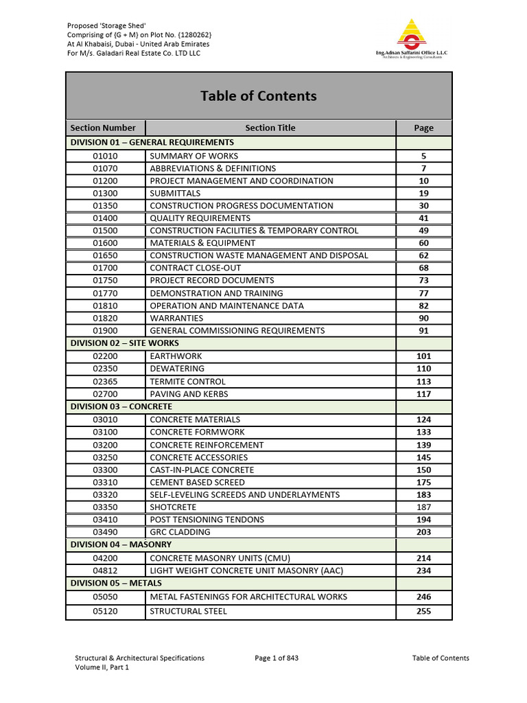 Structural & Architectural Specifications - Rev 00 PDF | PDF | Concrete ...