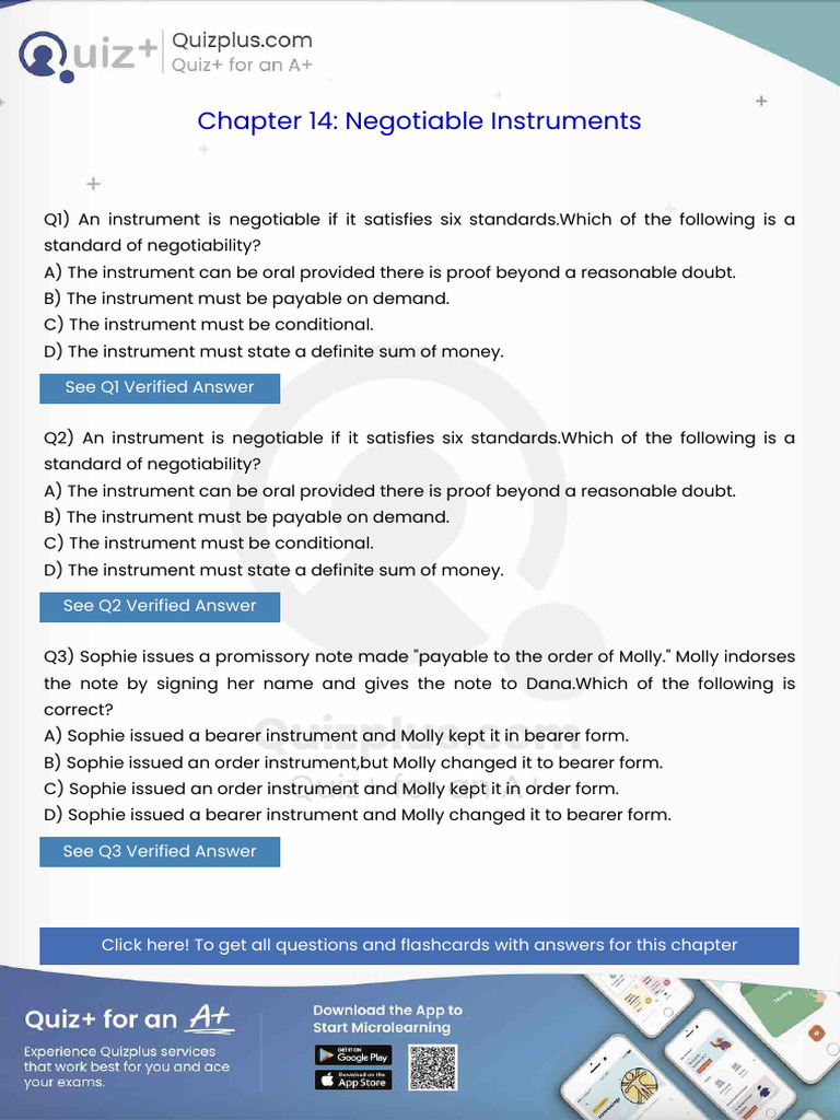 An Instrument is Negotiable if It Satisfies Six Standardswhich of the ...