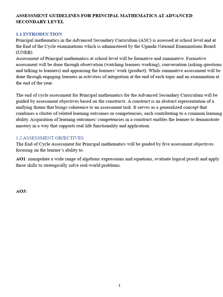 Principal Mathematics Assessment Guidelines | PDF | Quadratic Equation ...